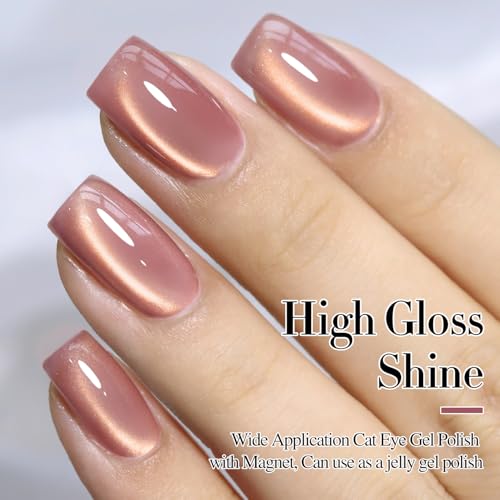 Double Rhythm Cat Eye Gel Nail Polish 15ML Golden Violet with Magnetic Holographic Glitter - Brown Purple Variant