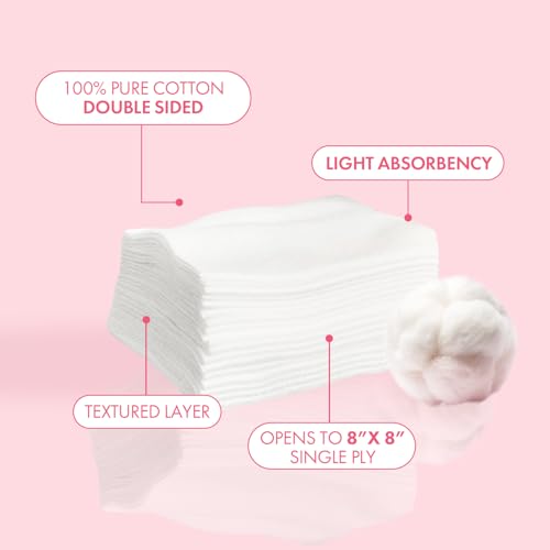 Intrinsics Large Silken 4x4 Esthetic Wipes 2 Pack (400 Count) | 4-Ply Premium Lint-Free Facial Wipes & Cotton Pads for Face | Low-Absorbency Face Pads for Toner & Makeup Removal