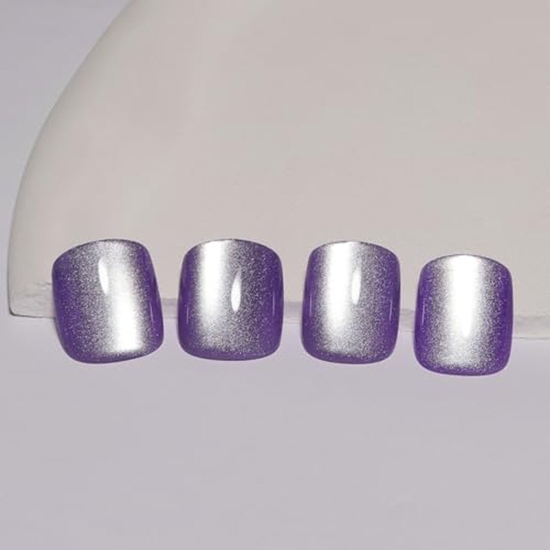 Purple Press On Nails Short - 30Pc Lavender Cat Eye Nail Kit