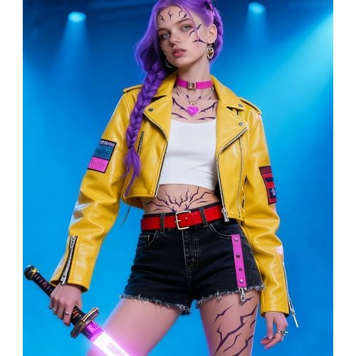 Anime Hunter Halloween Cosplay Costume Temporary Tattoos Purple and Laser Multicolor Stripes Tattoos (Purple 8 Pcs Set)