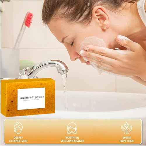 3PCS Lemon Turmeric Kojic Soap + 3 Bubble Nets | Organic Face & Body Bar | Cleansing & Exfoliating | All Skin Types