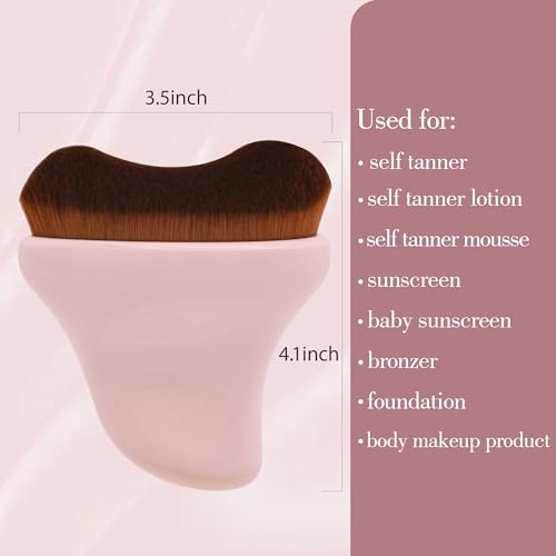 BEAUTYFACTOR Self Tanner Brush - Kabuki Brush Body Leg Makeup Brush for Self Tanning Gel Tanning Lotion,Sunscreen - Self Tanning Mitt Bronzer Brush for Face Body Self Tan (Pink)