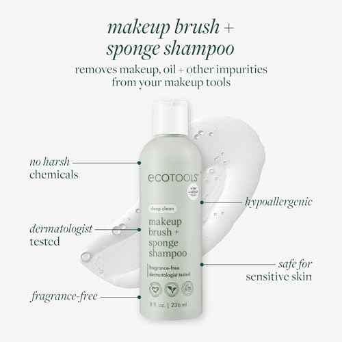 EcoTools Makeup Brush + Sponge Shampoo Cleanser, Deep Clean, Sulfate-Free, Fragrance-Free Brush Cleaner for Makeup Sponges & Tools, Vegan & Cruelty-Free, 8 fl. oz
