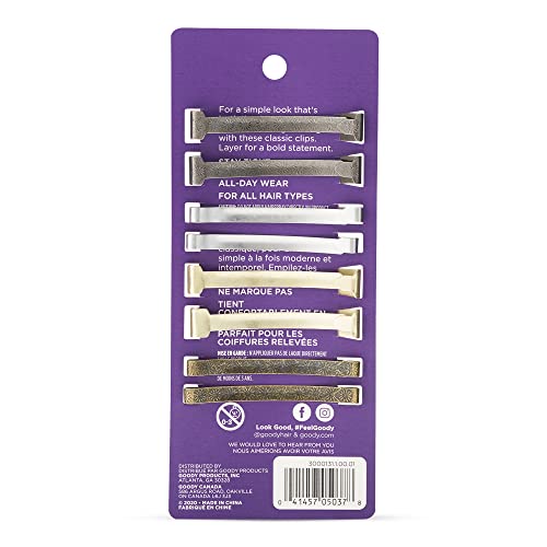 Goody Stay Tight Hair Barrettes - 8 Pack Metallic Clips