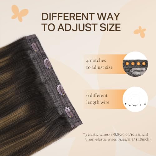 DOORES 12 Inch Wire Hair Extensions - 70g Remy Human Hair, Dark Brown to Chestnut Brown