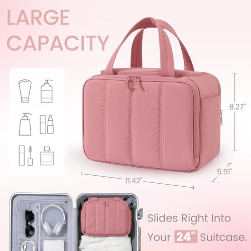 Large Puffy Toiletry Bag for Women with Wet Dry Separation