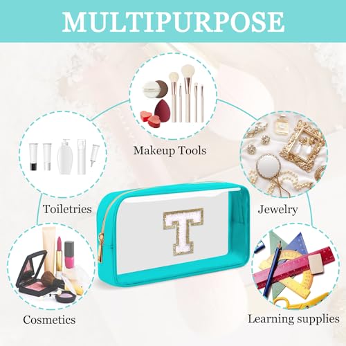 Personalized Initial Clear Makeup Bag, TSA-Approved Travel Toiletry Pouch