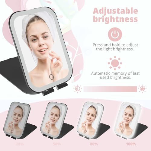 Portable Lighted Makeup Mirror with USB Recharge, 3-Color LED