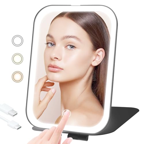 Travel Makeup Mirror with Lights, Rechargeable Portable