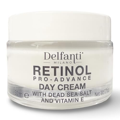 Delfanti Milano, Retinol Pro Advance Day Cream with Dead Sea Salts and Vitamin B, Anti Aging Moisturizer for Face and Neck, Made in Italy, 1.7 oz 50 mL
