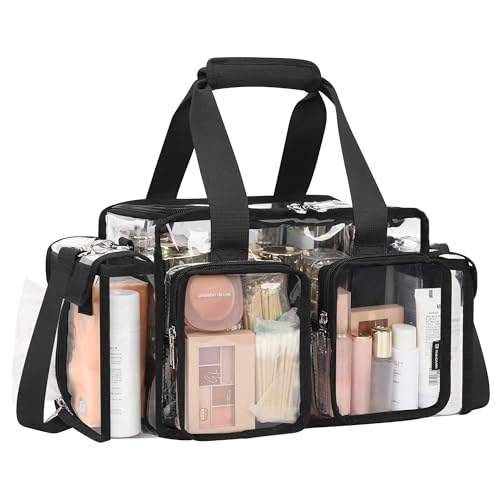 Relavel Clear Black Makeup Bag - Professional Organizer with Adjustable Dividers, Travel Cosmetic Case