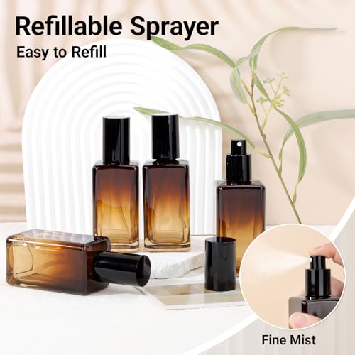 Segbeauty 3.4oz Empty Amber Glass Spray Bottle Refillable Travel Perfume Bottles, 4pcs Fine Mist Large Travel Spray Bottle for Hair, 100ml Sample Glass Atomizer Perfume Refill Bottles for Toiletries