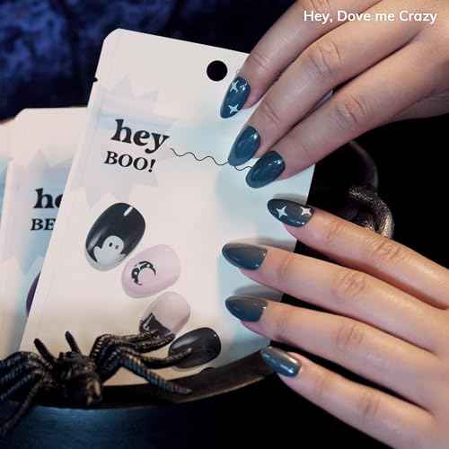 Heyhae Semi Cured Gel Nail Strips | No LED Lamp Needed | Fall, Gray, Solid | Easy Apply & Remove, Salon Quality | Includes 28 Strips, 1 Prep Pads, Nail File & Wooden stick - Hey, Dove me Crazy