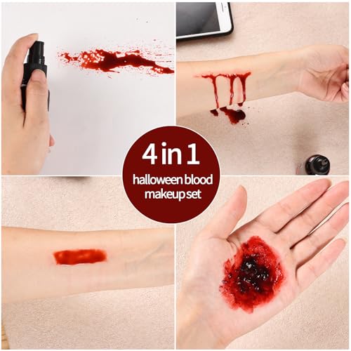 6PCS Halloween Fake Blood Makeup Kit£¬Washable for Scar Wound and Clothes Realistic Face Paint Wounds Costume Blood For Vampire, Zombie, Clown Cosplay Red£¬Stipple Sponge £¬ Cleansing Soap and Gauze
