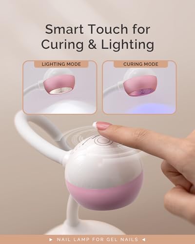 MelodySusie 360° Gooseneck Nail Lamp S-Pro09M Cherry Blossom Pink – Rechargeable UV/LED for Precise Gel Curing