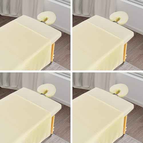 4 Sets Premium Microfiber Massage Table Sheets Set, 3 Piece Set Soft Massage Table Cover, Ultra-Light Massage Sheets Sets Include Flat Sheet, Fitted Sheet, and Fitted Face Rest Cover, Beige