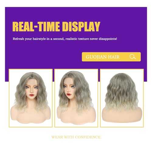 GUOJIAN 14-Inch Blonde Bob Wig - Wavy Shoulder Length Heat Resistant