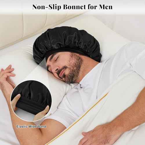 Satin Bonnet for Men, Silk Bonnet for Sleeping with Wide Band, Soft Hair Bonnets for Natural Curly Hair Braids