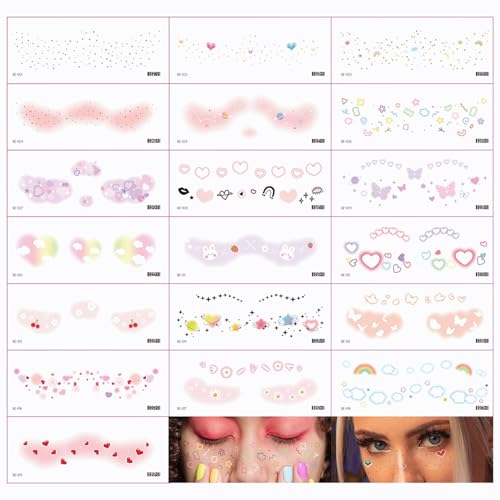 19Pcs Temporary Face Tattoos - Cute Designs for Festivals