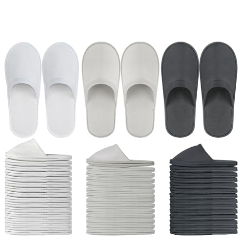 44 Pairs Bulk Disposable Slippers for Guests, 6mm EVA Non-Slip Sole, Fits US Men 10 & Women 11, for Spa Hotel Wedding Party Travel Home Use