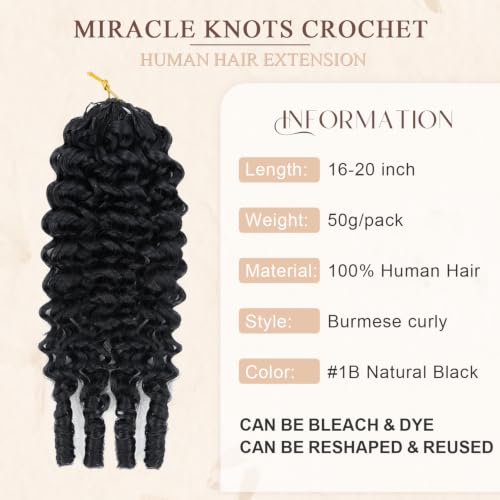 Feather Crochet Human Hair 16" 50g Knotless Black Curly