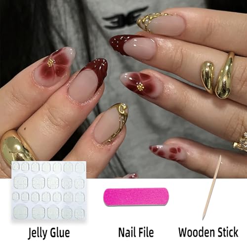 Red French Tip Press On Nails Medium Almond 24Pc
