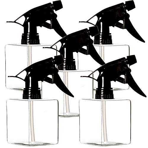 Youngever 5 Pack Empty Plastic Spray Bottles, Square Spray Bottles for Hair and Cleaning Solutions (12 Ounce)