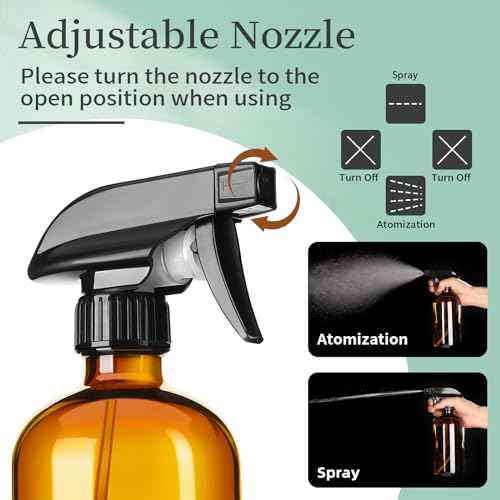16oz Amber Glass Spray Bottles,4 Pack Glass Spray Bottles Refillable Empty Bottle with Adjustable Nozzle,Spray Bottle for Cleaning,Essential Oils,Cleaning,Pets,Plant, Hair Mister