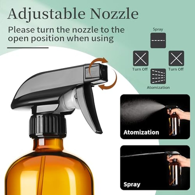 8oz Amber Glass Spray Bottles - 3 Pack with Adjustable Nozzles