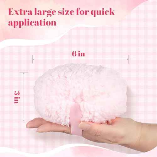 Extra Soft Powder Puff, 6" x 3" Large Body Powder Applicator, Dusting Powder Puffs with Loose Powder Container for Women (Pink)