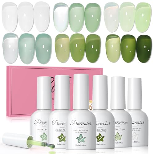 PEACECOLOR Green Jelly Gel Polish Set - 6 Colors 10ML