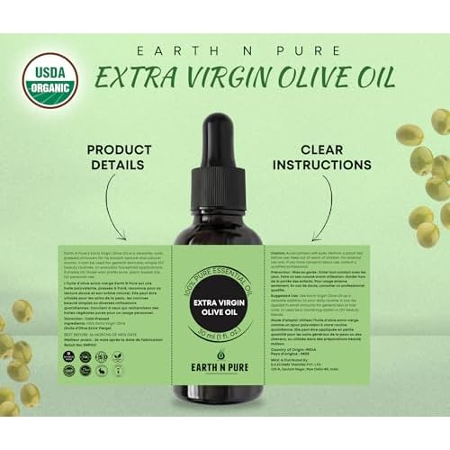 Earth N Pure Extra Virgin Olive Oil (Jaitun Oil) Cold Pressed, Natural, Therapeutic Grade 30 ml