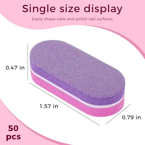 50 Pcs Purple Pink Nail Buffers 100/180 Grit Dual-Sided