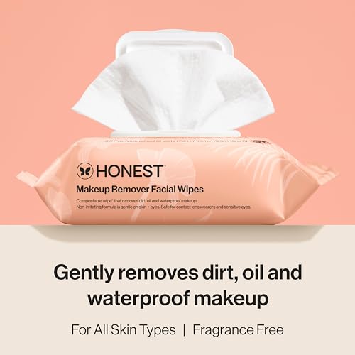 Honest Beauty Fragrance Free Cleansing Makeup Remover Facial Wipes | Plant Based,Hypoallergenic,Gentle for Sensitive Skin |,(Pack of 180)