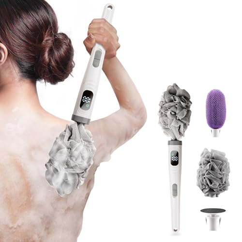 WJX Electric Body Brush with Replaceable Heads ? Rechargeable, Waterproof, 2-Speed Adjustable Back Scrubber for Shower (Snow White)