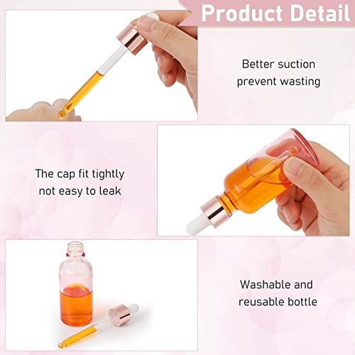 Nuogo 50 Pack Eye Dropper Bottle with Caps, 2oz Glass Bottles Bulk with 5 Droppers for Essential Oils, 3 Plastic Funnels, 30 Labels Stickers for Perfume Liquid Body Oil Beauty Oil(Pink)
