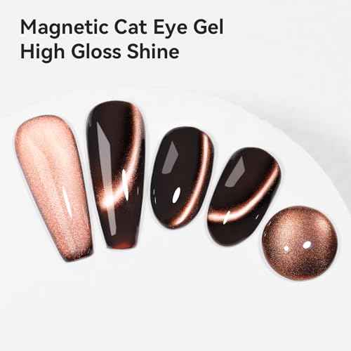 Cat Eye Nail Polish, Dark Brown, Moonlight Magnetic Gel Nail Polish With Magnet Stick, Glitter Holographic Shimmer UV Velvet Gel Nail Art Manicure Salon DIY Home, 12ML