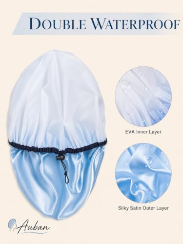 Auban Adjustable Shower Cap, Double-Layer Waterproof, Extra Large