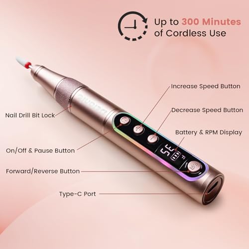 Delanie Professional Nail Drill 35000 RPM Cordless Efile