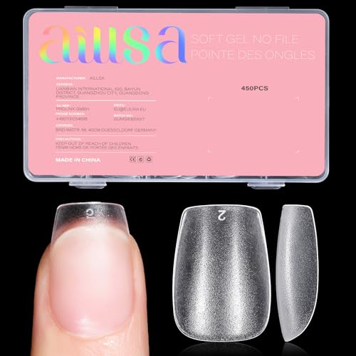 AILLSA Extra Short Coffin Nail Tips - 450PCS Acrylic Gel Full Cover