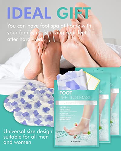 DERMAL KOREA Foot Peeling Mask 3 Pack For Dry Foot And Cracked Heel & Callus With Aloe Vera And Collagen - Exfoliating Peel Mask With Aha, Bha, & Pha And For Moisturizing, Soothing & Refreshing Feet