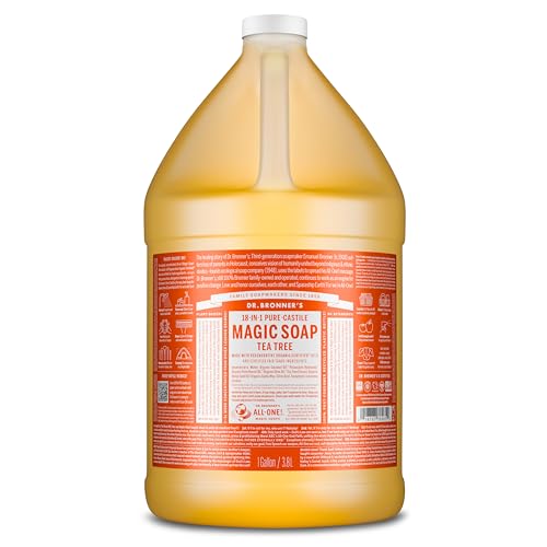 Dr. Bronner's Pure-Castile Magic Soap Liquid (Tea Tree, 1 Gallon) ? Made with Regenerative Organic Oils, 18-in-1 Uses for Face, Hair, Laundry, Dishes, Hand Soaps & Body Wash ? Natural, Vegan, Non-GMO