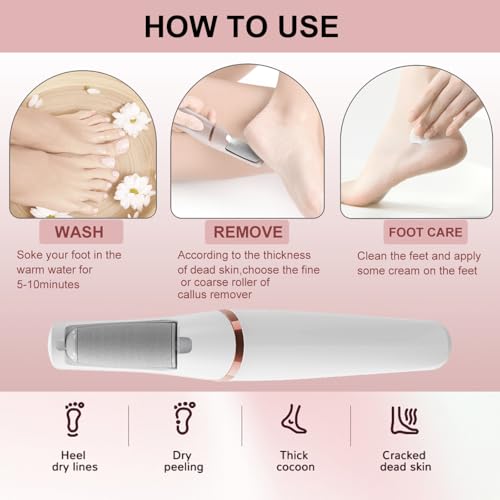 MOVELOVE White Rechargeable Electric Callus Remover for Feet, Dual Speed Foot File