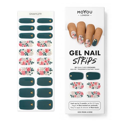 MOYOU LONDON Semi Cured Gel Nail Strips Flower 20 Pcs. UV Gel Nail Wraps for Salon-Quality Manicure, Easy to Apply, Trim, & Remove