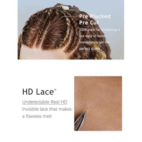 Ready to Go 13x4 Lace Front Wigs Human Hair Highlight 4/27 Braiding Curly Bob Wigs For Black Women Pre Plucked Pre Bleach Natural Hairline Water Wave Lace Front Wigs 200% Density 12 Inch