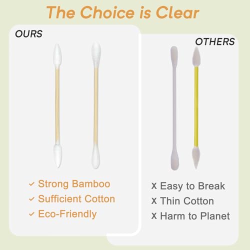Meanhoo Bamboo Cotton Swabs 1000 Count with 500 Round & 500 Pointed Tips in Storage Box