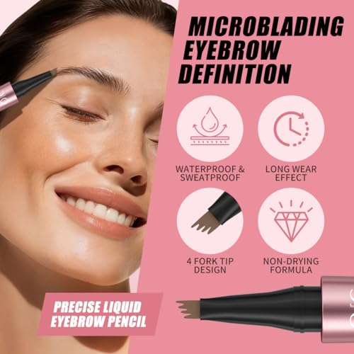 W3W 4-Fork-Tip Microblading Eyebrow Pencil - Waterproof & Smudge-Proof