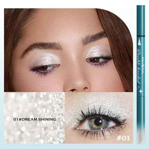 Dual-ended liquid eyeliner, ultra-fine tip shimmering eyeshadow eyeliner, high-pigment fluorescent pen - create the perfect eye makeup, waterproof and quick-drying. (01#DREAM SHINING)