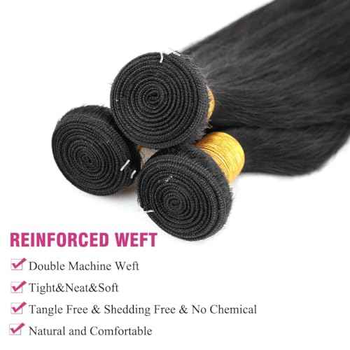 Human Hair Bundles Brazilian Straight Human Hair Bundles 100% Unprocessed Virgin Straight Bundles Quick Weave Raw 3 Bundles 20 22 24inch Deals Natural Black