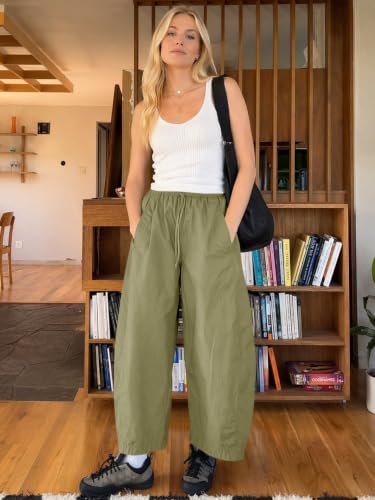 Tankaneo Women's Baggy Barrel Pants High Waist Wide Leg
